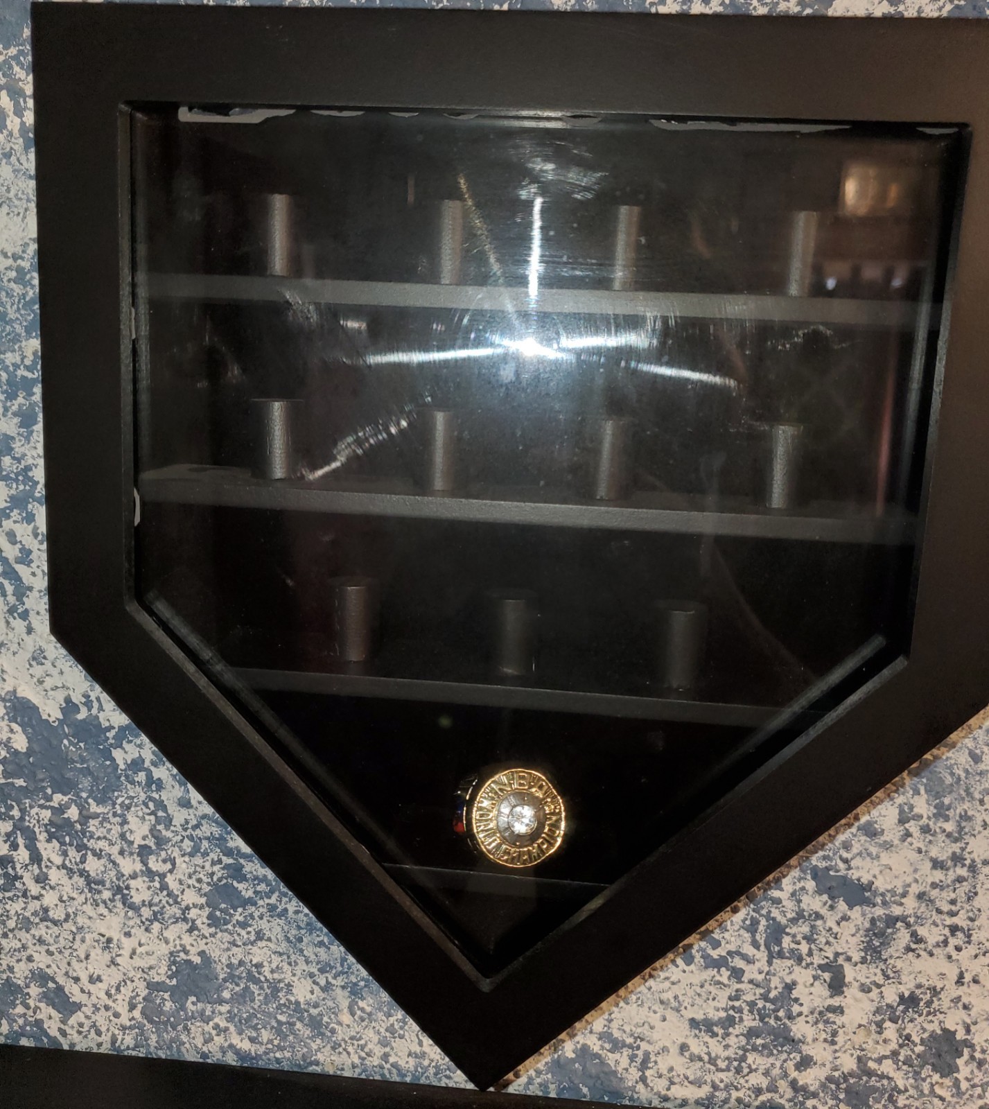 Wood Championship Ring Display Case 12 Posts Wall or Tabletop Storage