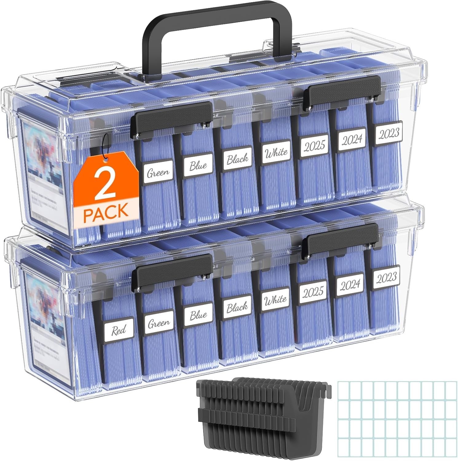 Large Capacity Card Storage Box with Adjustable Dividers for 900 Cards – 2 Pack