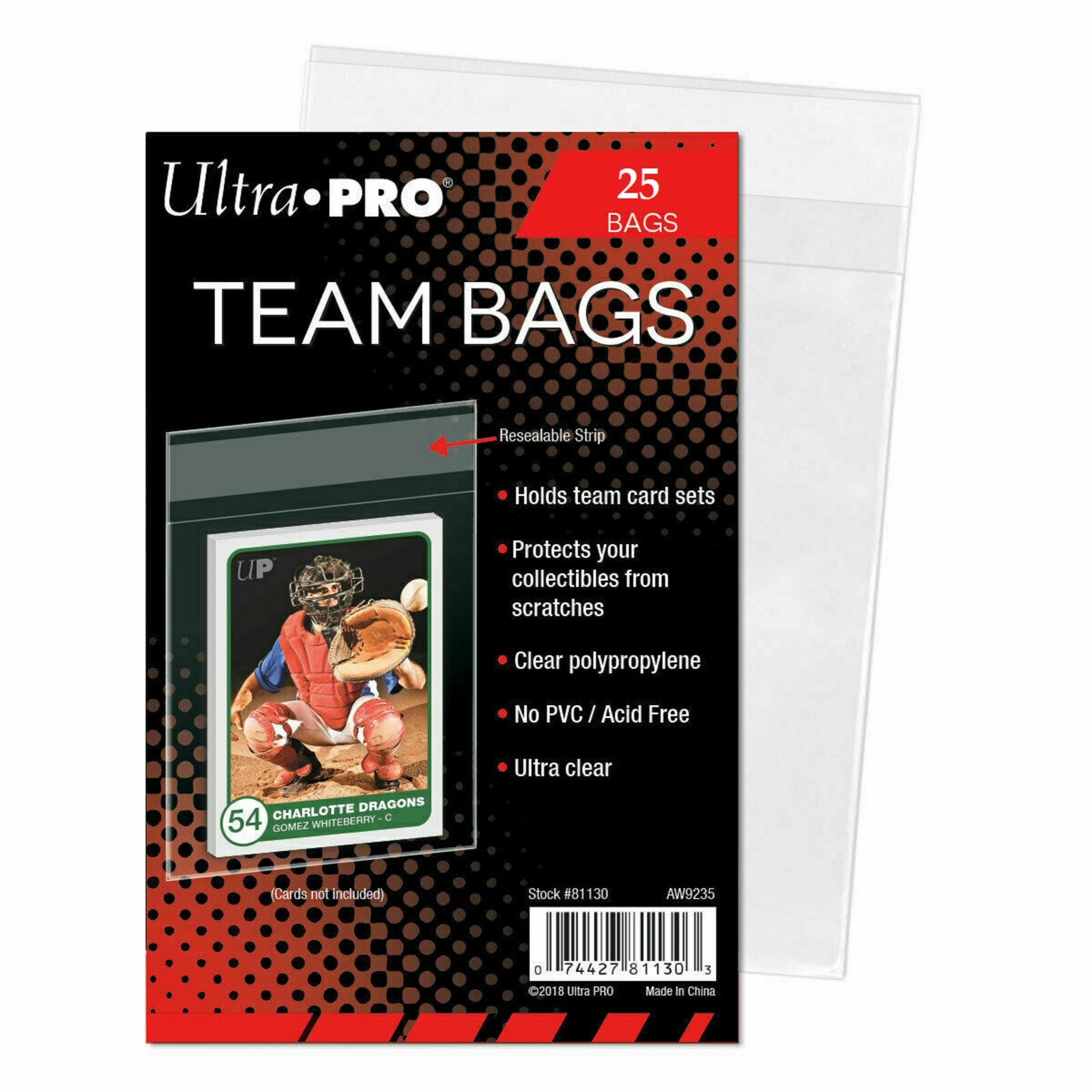 25 Ultra Pro Team Bags Resealable Strip Loose Poly Bags FREE SHIPPING