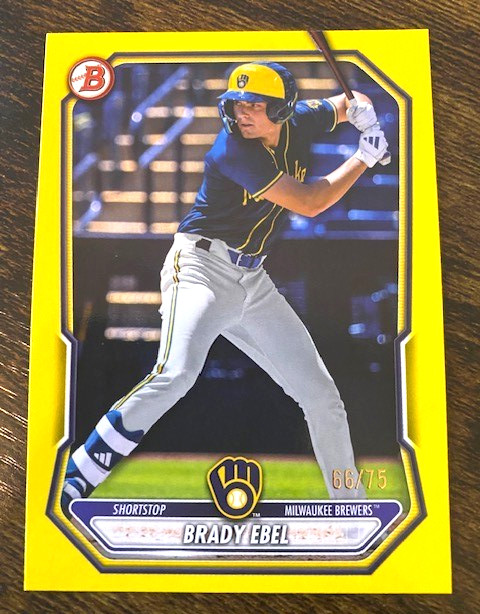 Brady Ebel – 2026 Bowman Prospects – Yellow Border #66/75 – BP-142 – Brewers