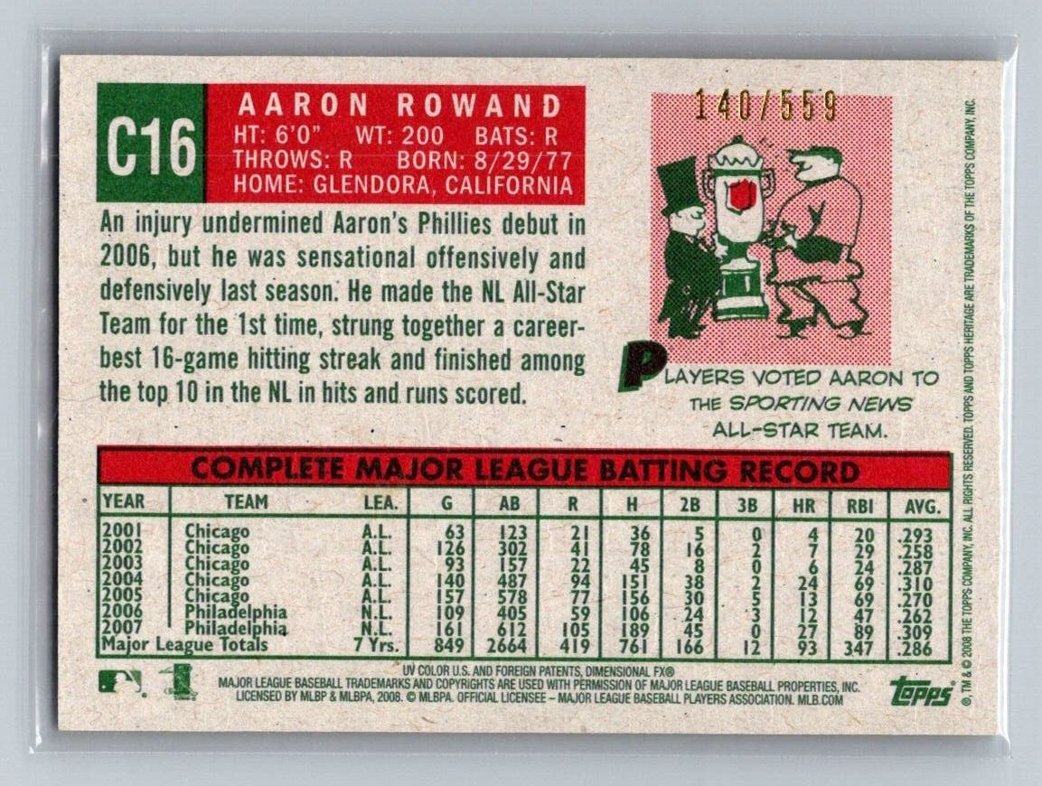 2008 Topps Heritage Chrome Refractor #C16 Aaron Rowand /559 Phillies Baseball
