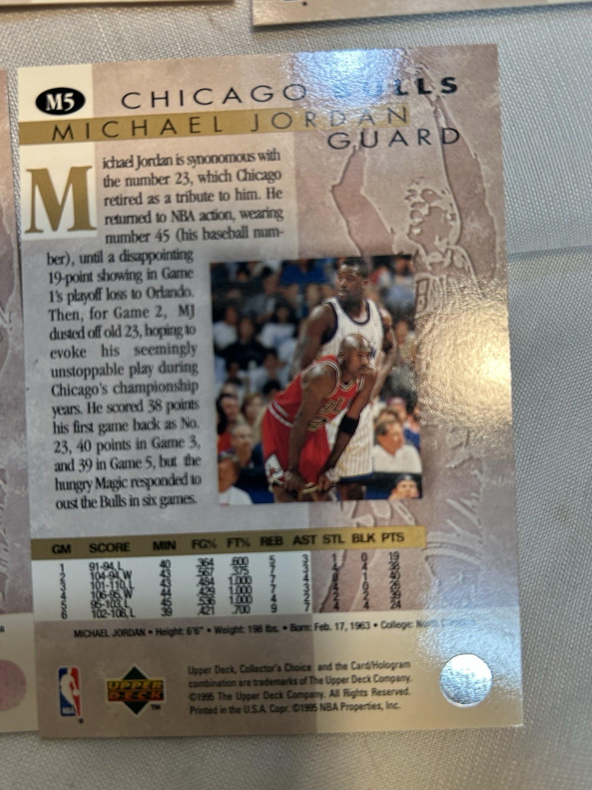Michael Jordan 1995 Upper Deck Collectors Choice M1-M5 He’s Back Subset