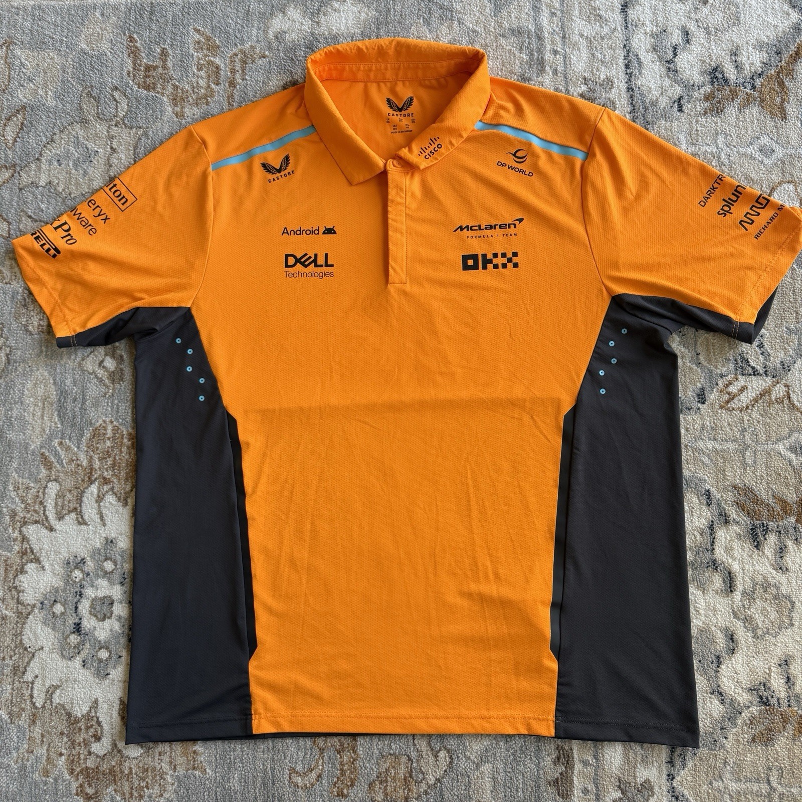 McLaren Formula 1 Team Shirt Mens 3XL Orange Castore Racing Polo F1 Uniform Top