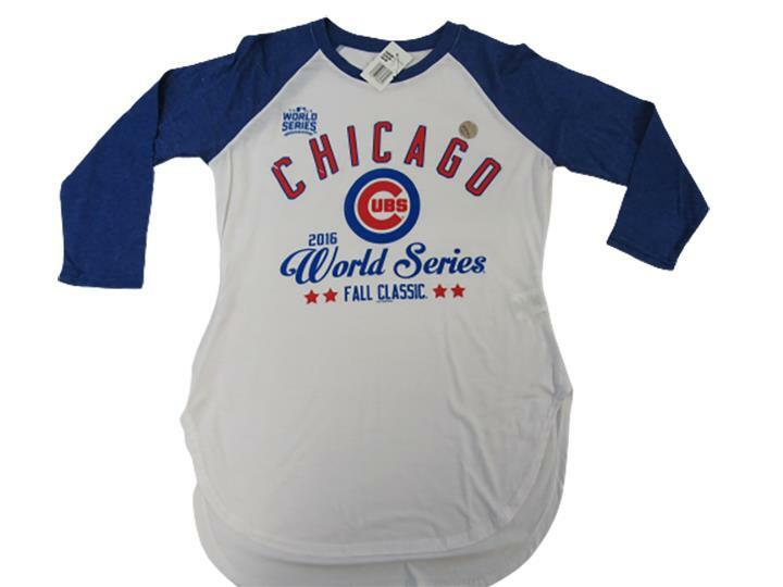 New 2016 World Series Champions Chicago Cubs Womens Sizes S-M-L-XL Raglan Shirt