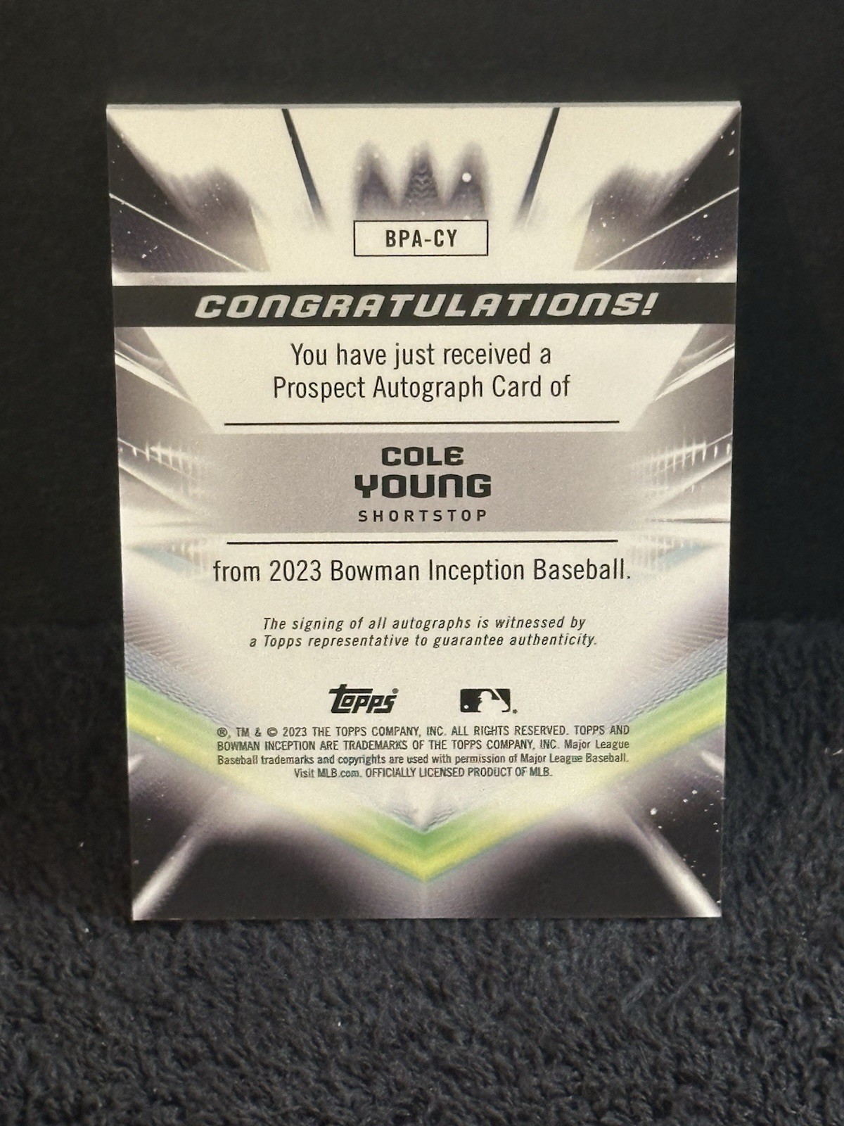 Cole Young 2023 Bowman Inception Auto /200 Seattle Mariners