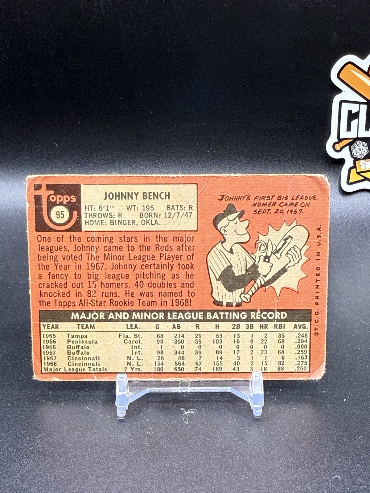 1969 Topps – Johnny Bench #95 – Multiple Creases – Reds (CBWM)