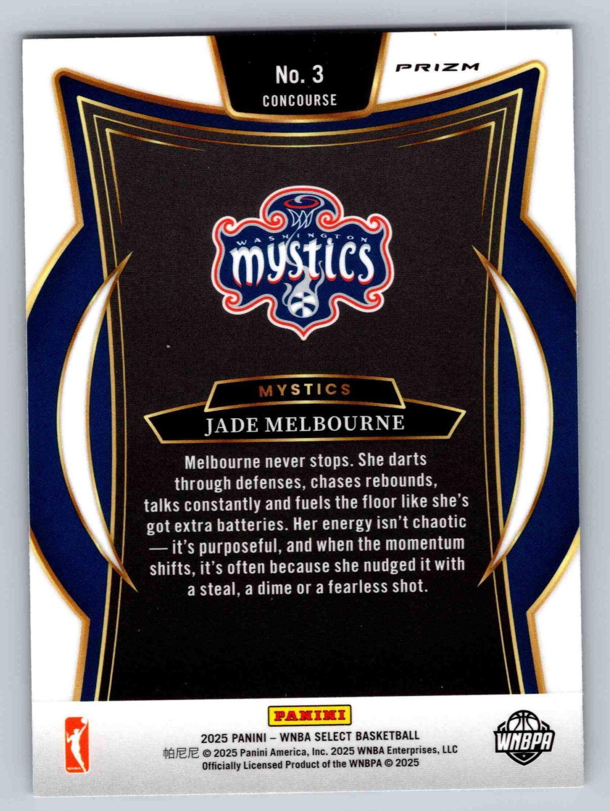 JADE MELBOURNE Silver Prizm Concourse #3 2025 Panini WNBA Select