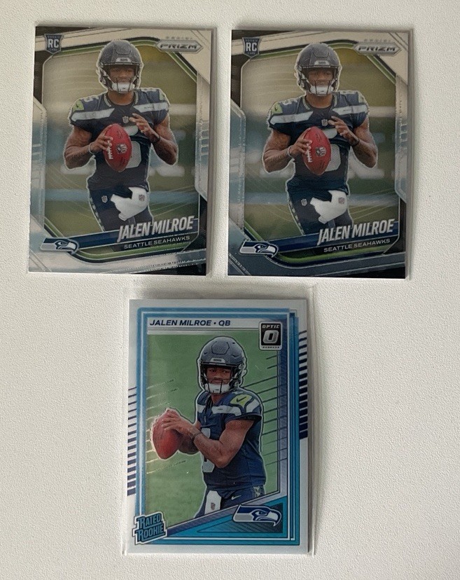 👉 Jalen Milroe RC Rookie Lot Prizm & Optic Rated Rookie 3 Card Lot Seahawks QB