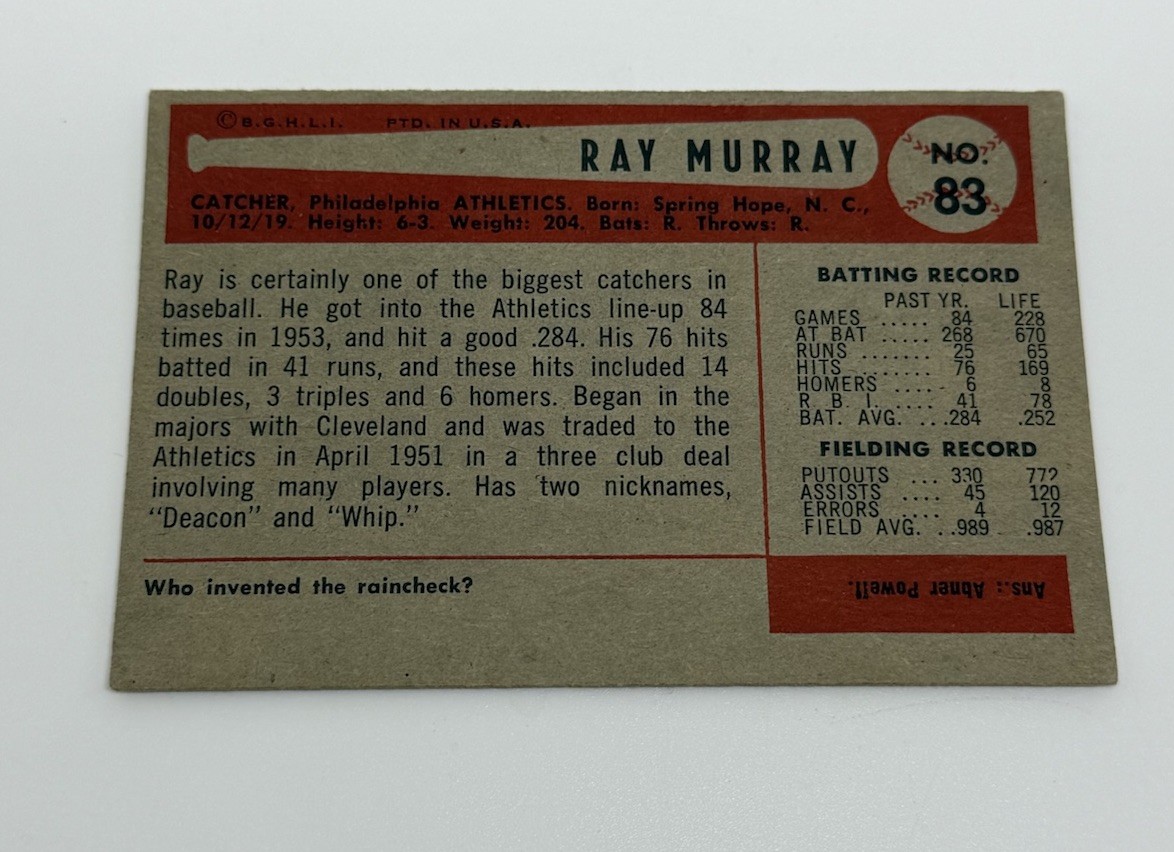 1954 Bowman #83 Ray Murray (Marked)