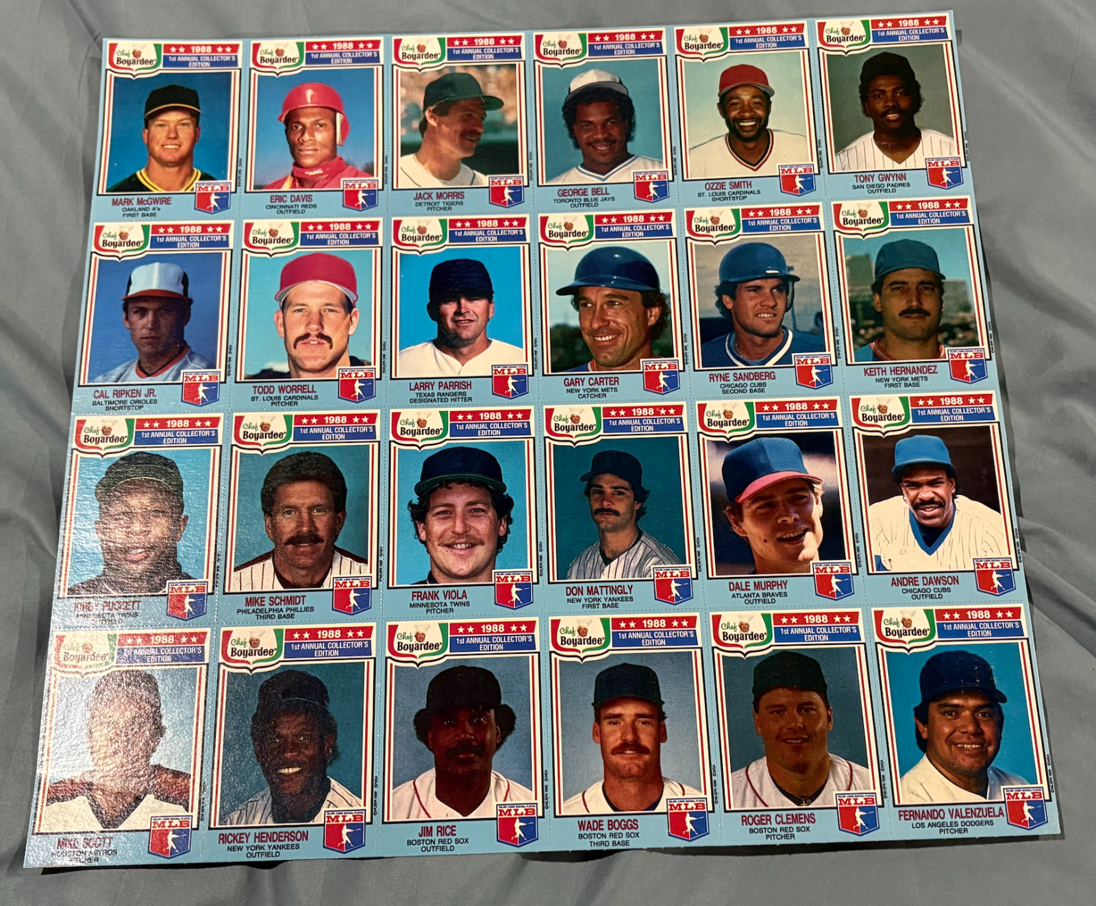 1988 Chef Boyardee 1st Annual Collectors Edition Uncut sheet 24 card set