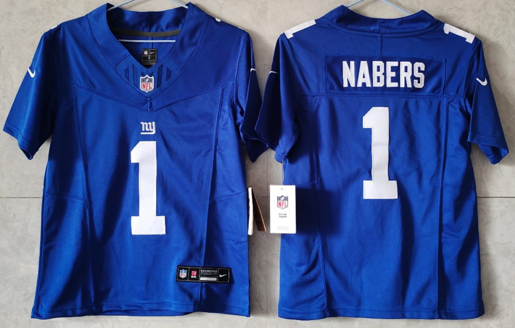 Tariffs​ Free~ YOUTH’S Malik Nabers #1 Giants FUSE Royal Sewn Stitched Jersey.