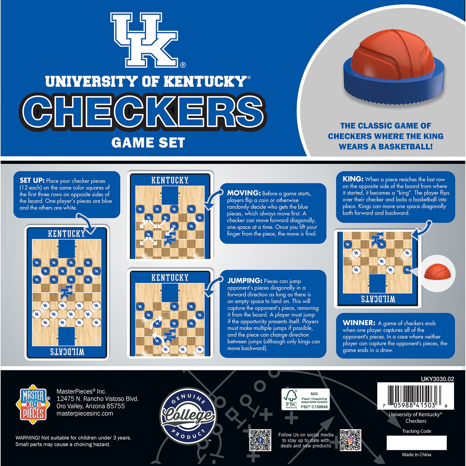 MasterPieces – Kentucky Wildcats – NCAA Checkers Board Game