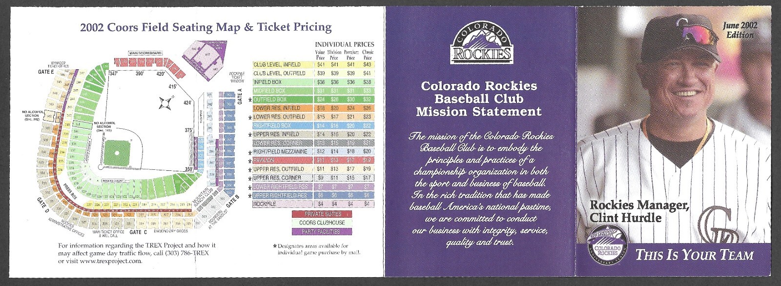 2002 June ROCKIES Mission Statement Regular Season POCKET SCHEDULE NM-MINT