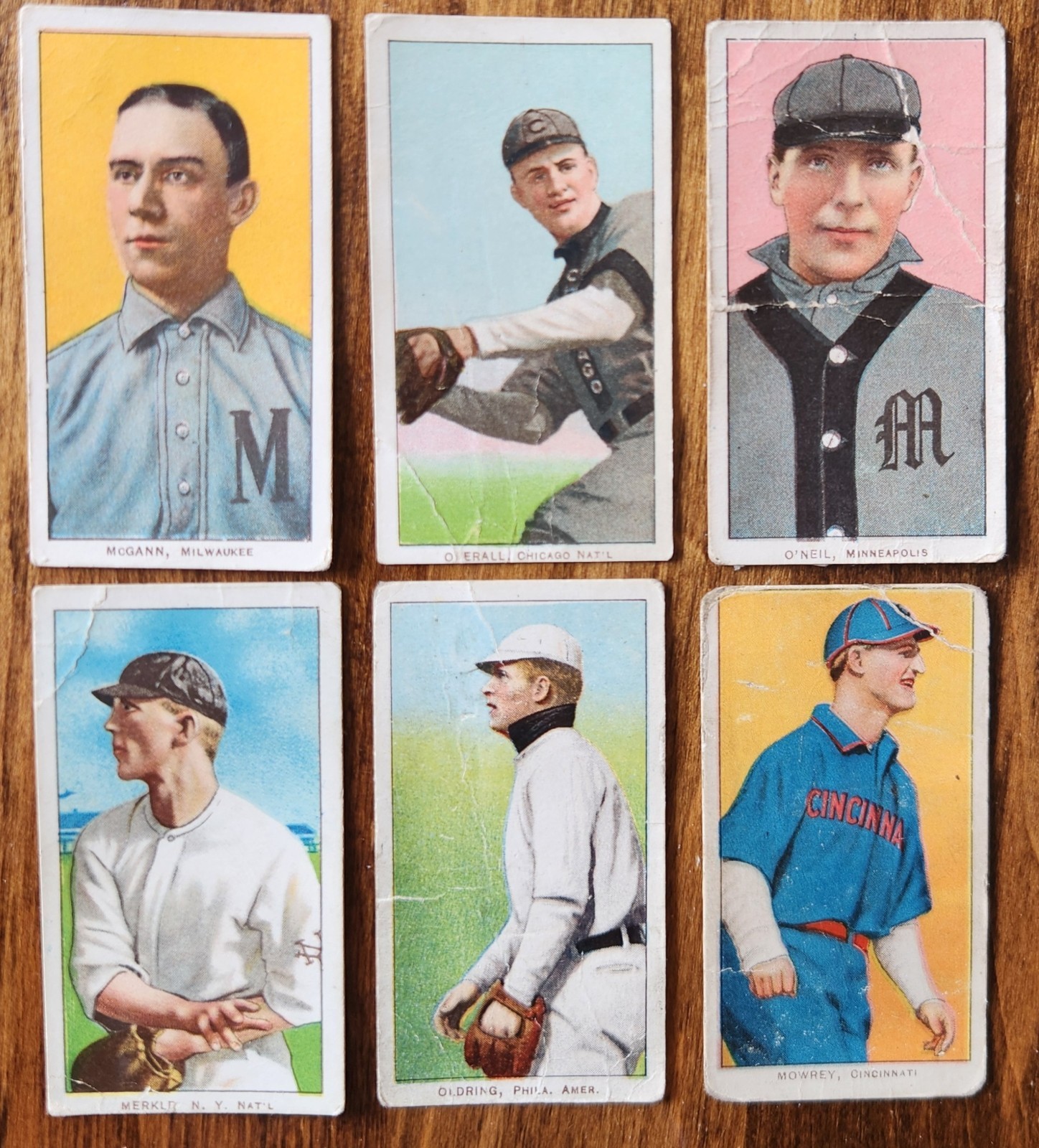 1909-11 T206 Sweet Caporal Card Lot 6 McGann Overall O’Neil Merkle Oldring PR/GD