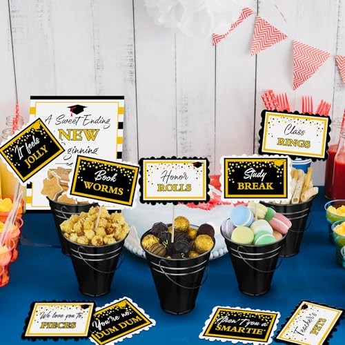 Jingmore 25 Pcs Graduation Candy Buffet Party – Black Plaid Border Style