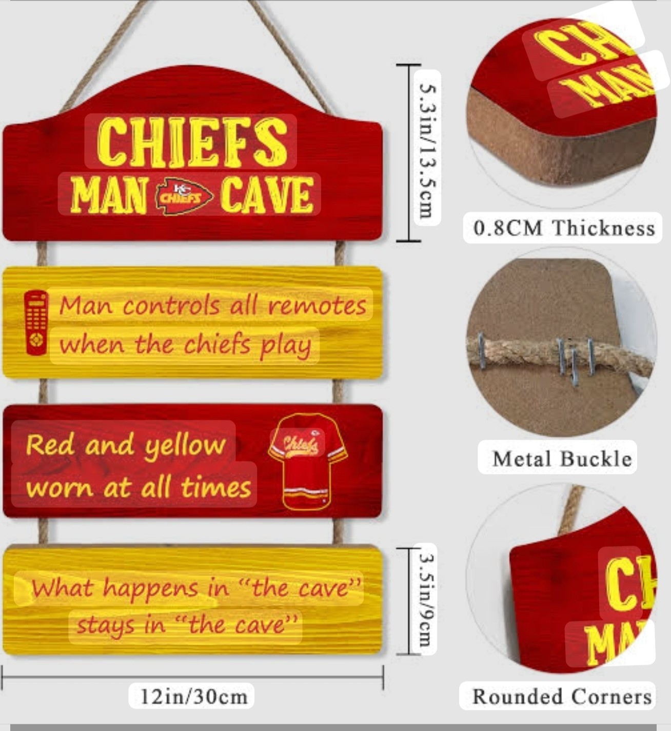 Kansas City Chiefs Wooden Man Cave Hanging Wall Sign Room Decor NFL Team Logo