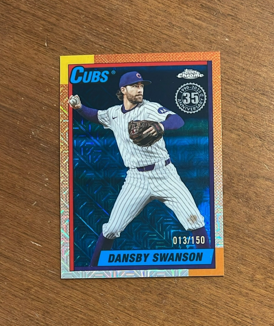 Dansby Swanson 2025 Topps Chrome Blue Mojo Refractor U90C78 Vanderbilt Cubs /150