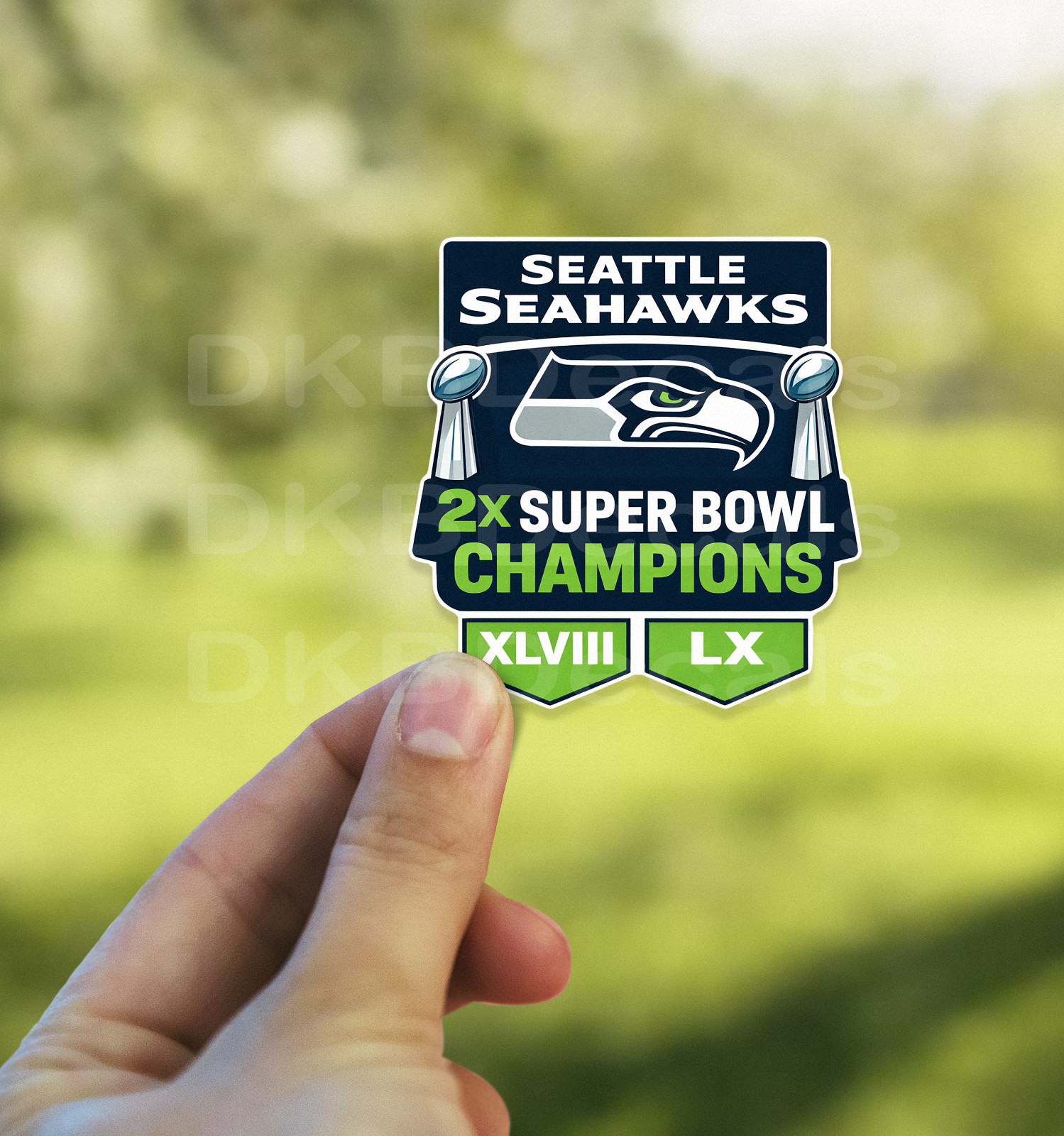 Seattle Seahawks – 2x Super Bowl LX Champions 3″ x 3.25″ Glossy Vinyl Sticker