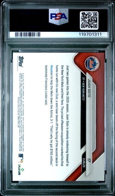 🔥🔥🔥PSA 10🔥🔥🔥2025 Topps Now JUAN SOTO 1st Home Run w/Mets #17