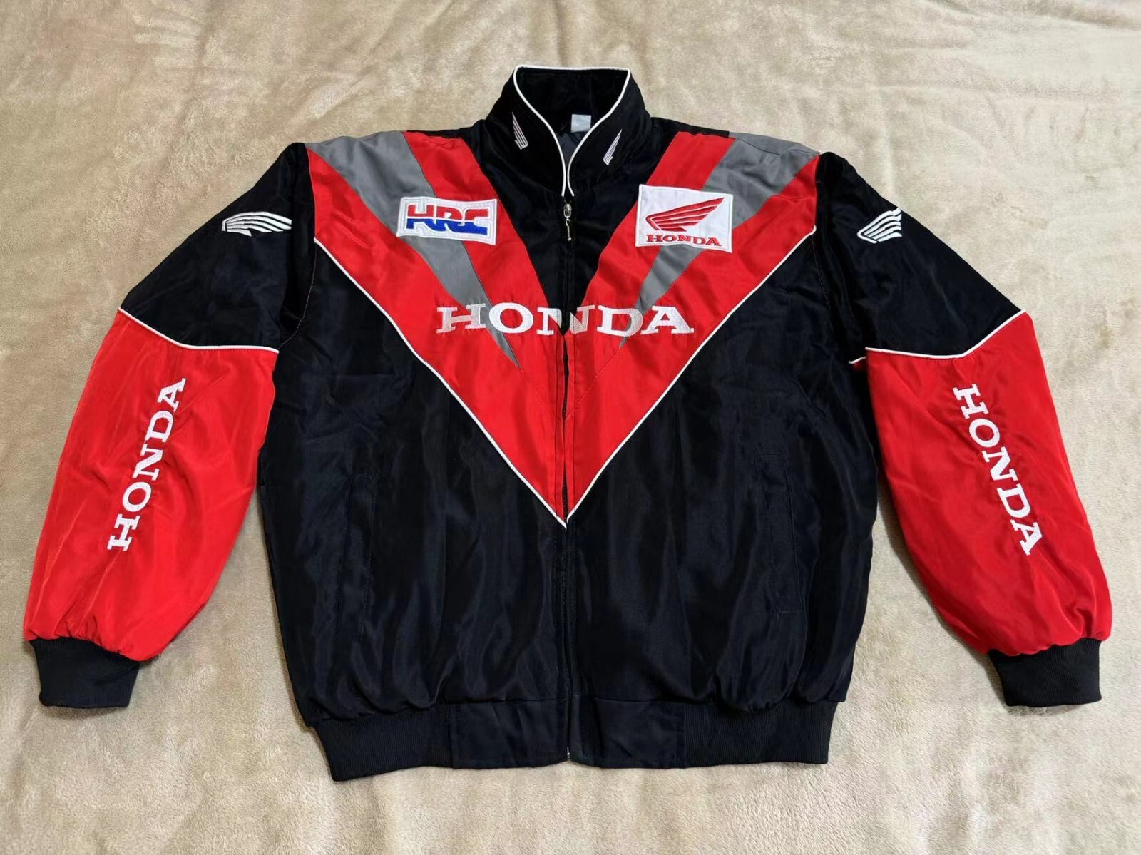 Unisex Adult Racing Red Jacket Embroidered Patches Cotton Padded Honda M-2XL