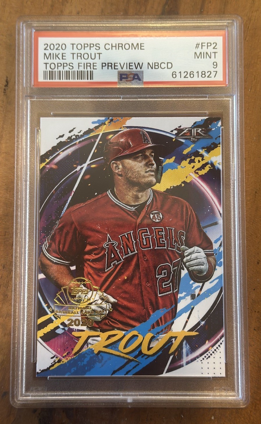 2020 Topps Chrome Mike Trout Fire Preview NBCD PSA Graded 9 Trading Card