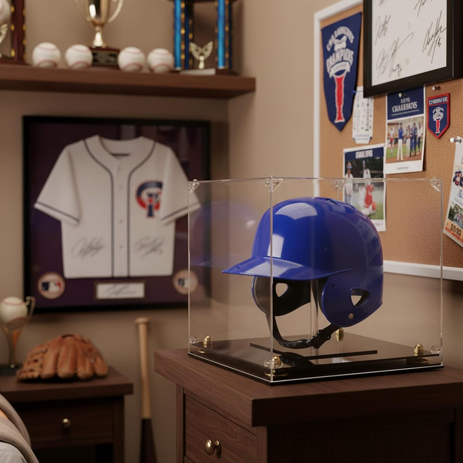 Acrylic Baseball Batting Helmet Display Case with UV Protection Stand