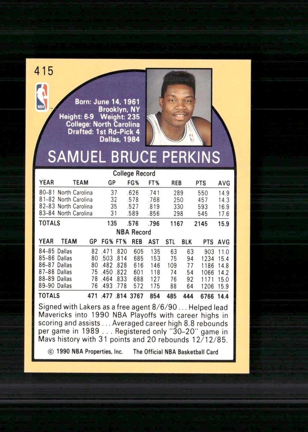 1990-91 NBA Properties Sam Perkins [Base] Base Set