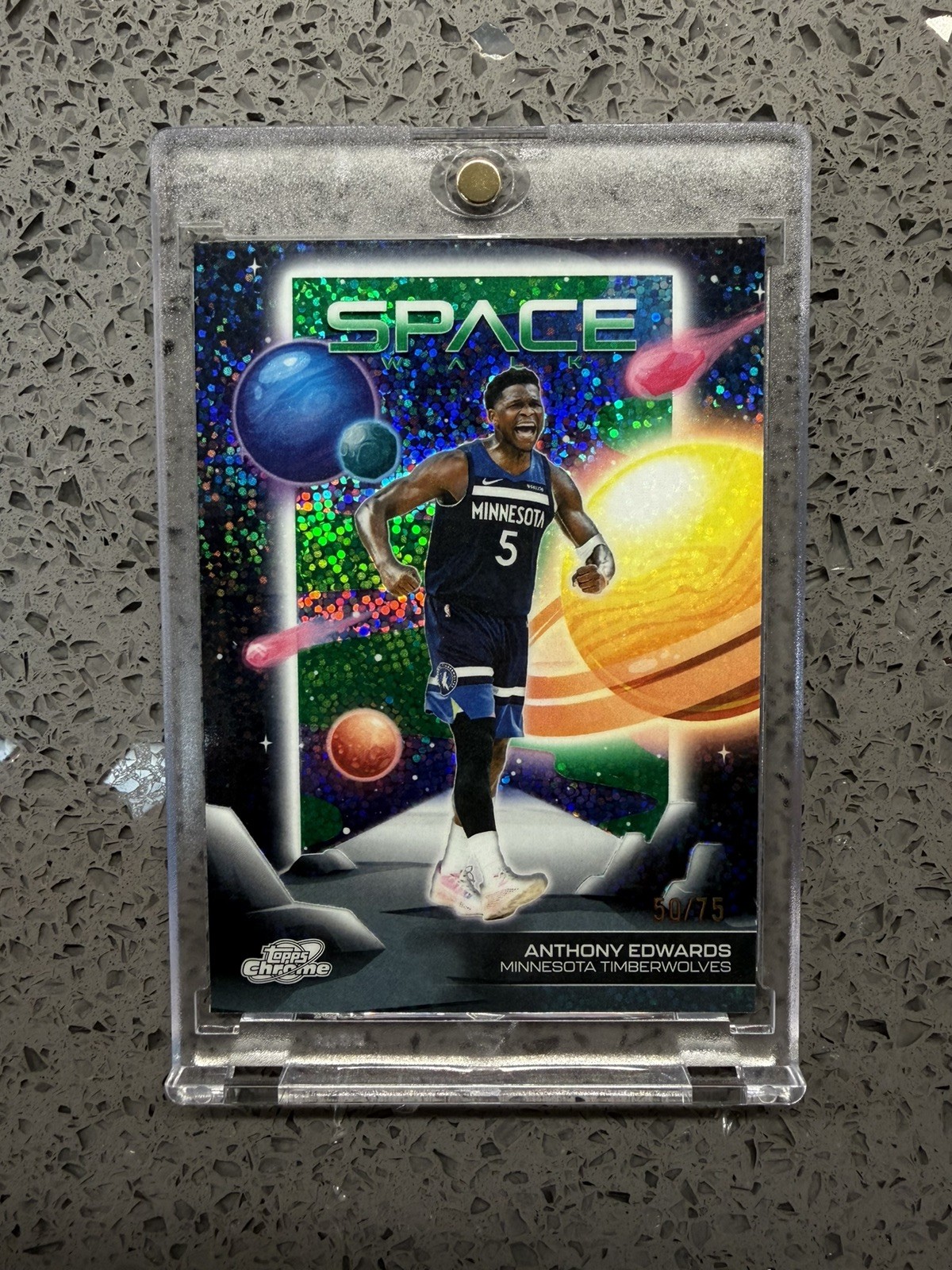 2025-26 Topps Cosmic Chrome Anthony Edwards Space Walk Green Space Dust /75