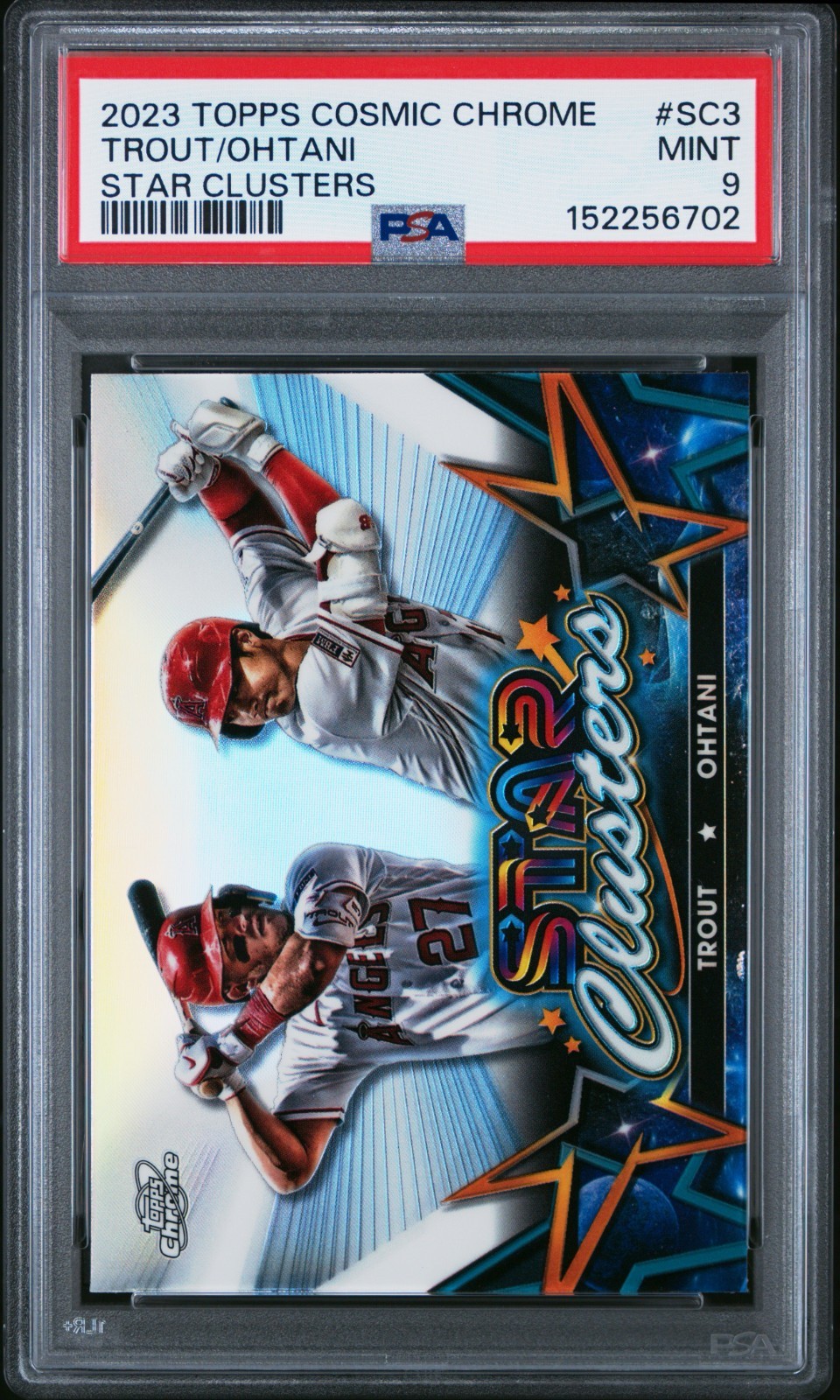 2023 Topps Cosmic Chrome, Trout / Ohtani Star Clusters, PSA 9