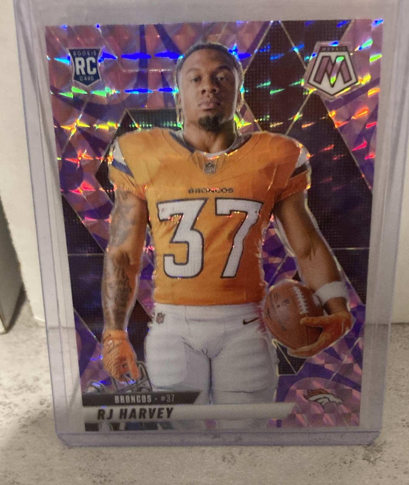 2025 Panini Mosaic – Rookie Variations RJ Harvey #284 Reactive Purple Mosaic…