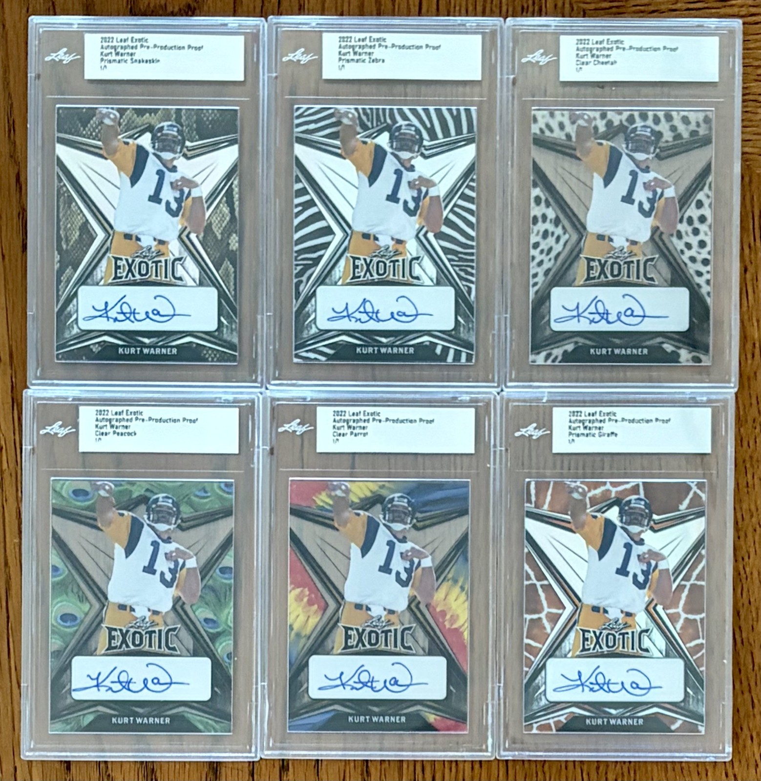 6x 1/1 Kurt Warner 2022 Leaf Exptic Autographed Pre-Production Proof SP Auto Lot