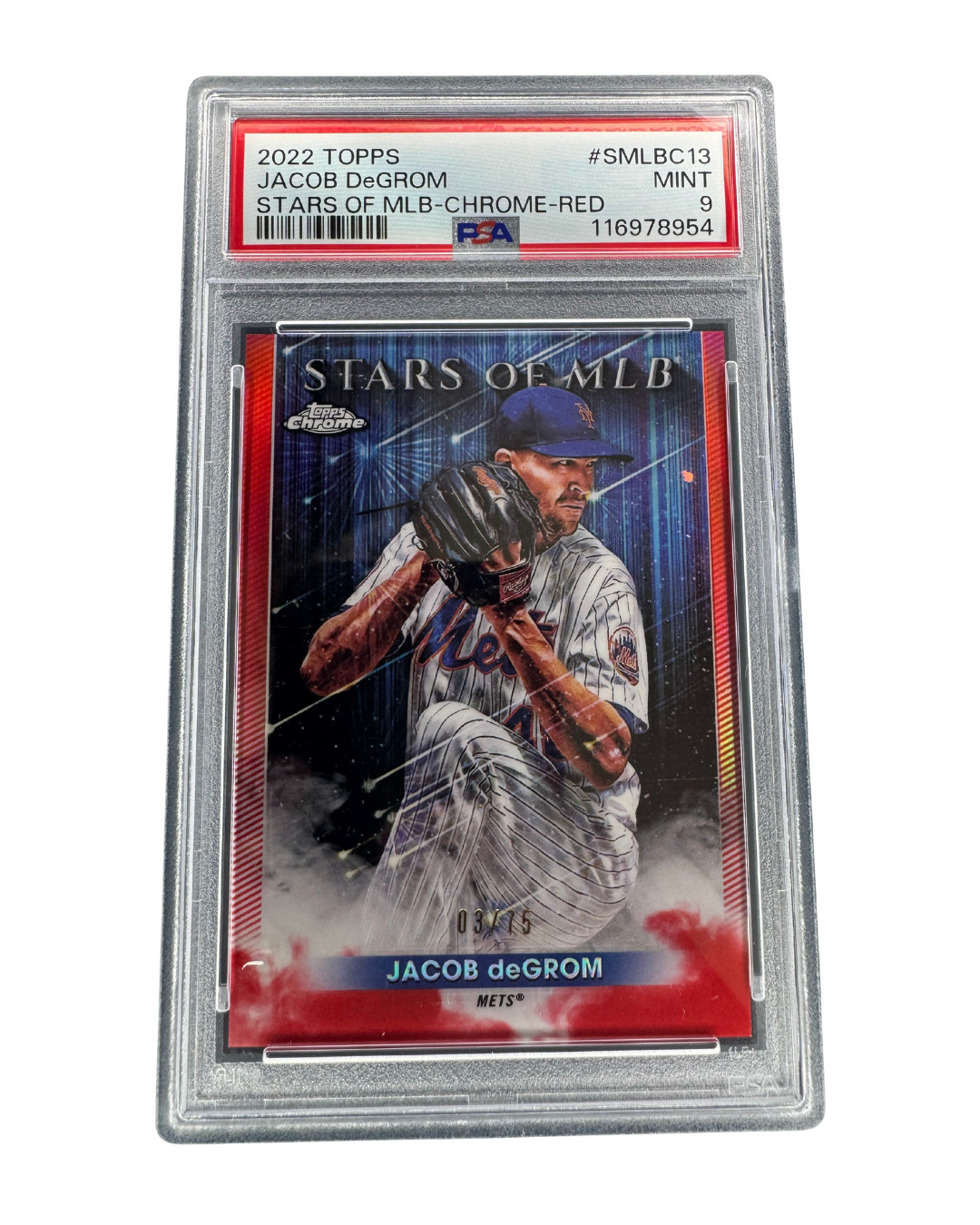 2022 Topps Chrome Stars of MLB Jacob deGrom Red /75 PSA 9 Mets #SMLBC13
