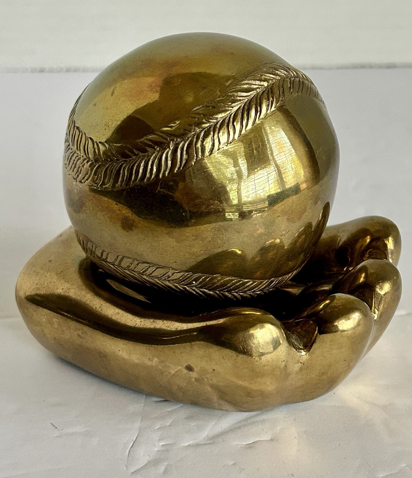Vintage 2 Pc Brass Paperweight Baseball & Baseball Glove Made In India 4.5”x3”