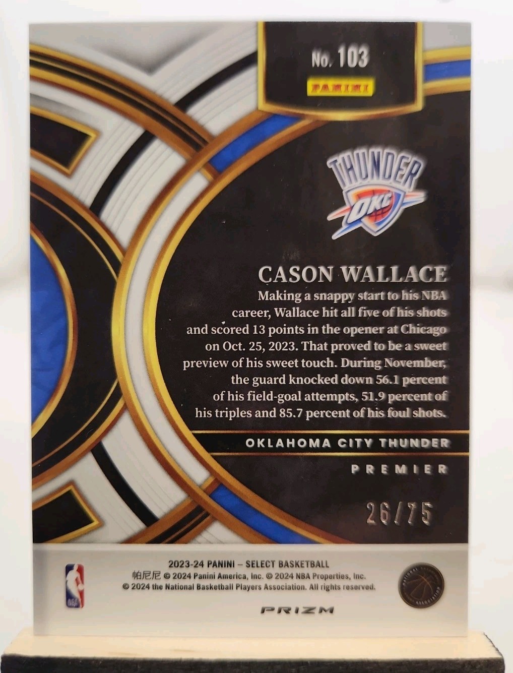 2023-24 Panini Select – Premier Level Cason Wallace #103 White Disco Prizm…