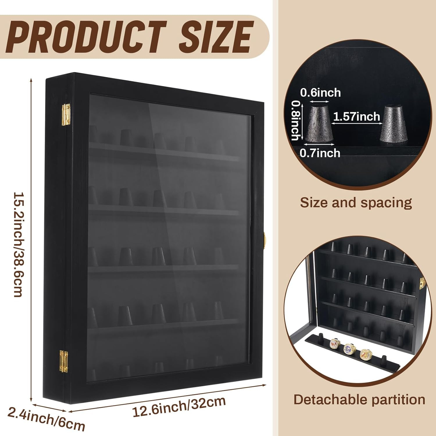 25 Pcs Championship Ring Display Case Baseball Ring Display Case Holder