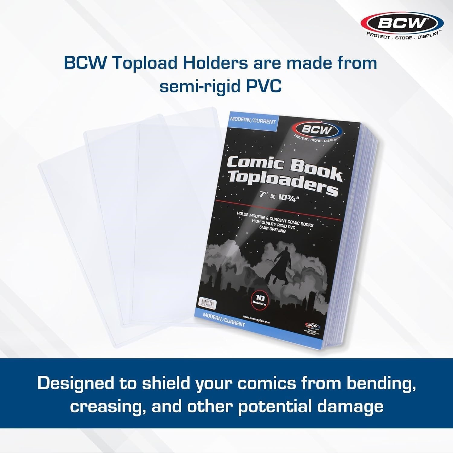 10 BCW Topload Holders For Current Comic Book 7×10 3/4 Long Term Safe Rigid PVC