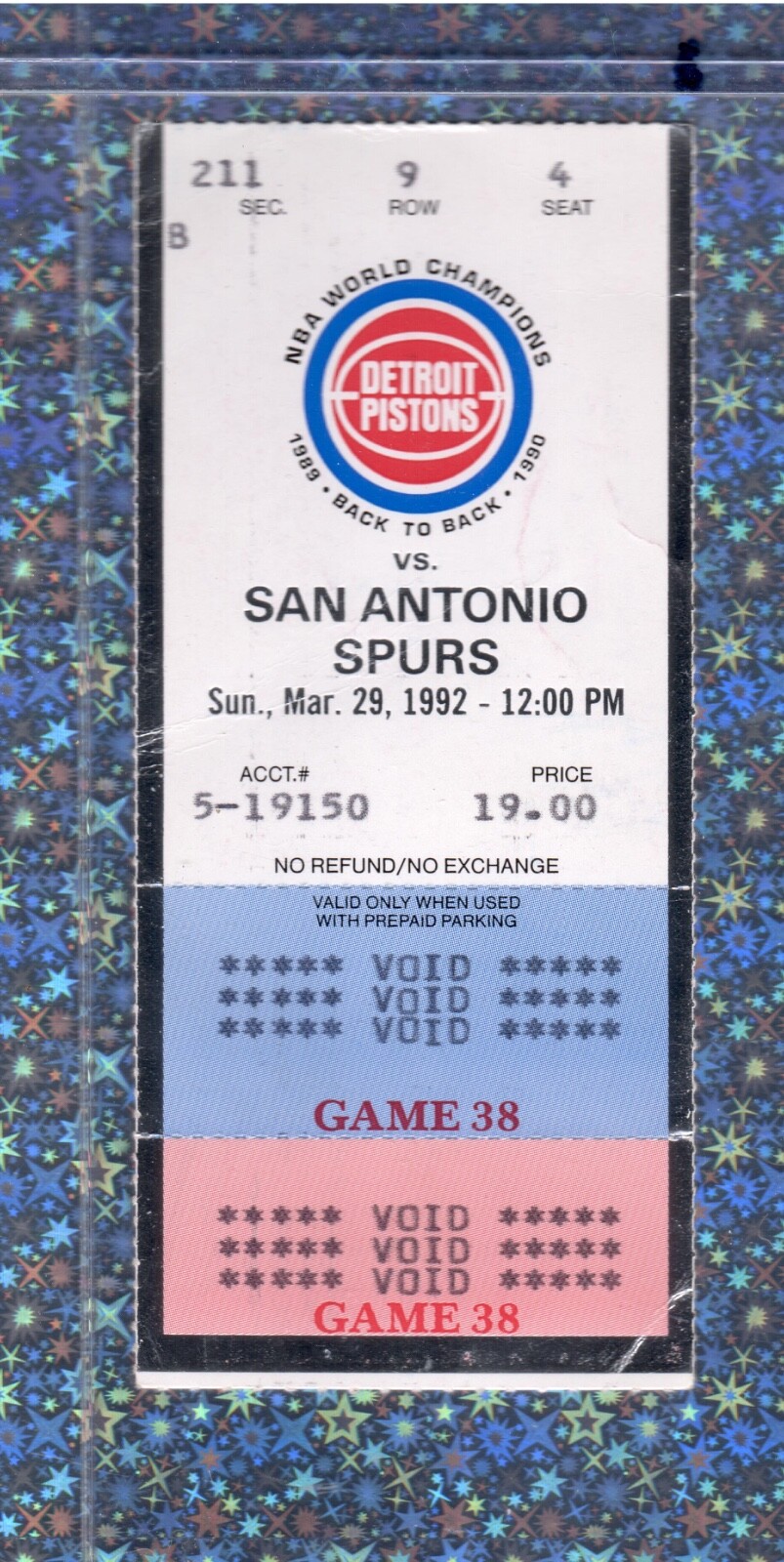 Isiah Thomas 24pt 3-29-1992 Ticket Stub Spurs Pistons Terry Cummings 26pt 16rb