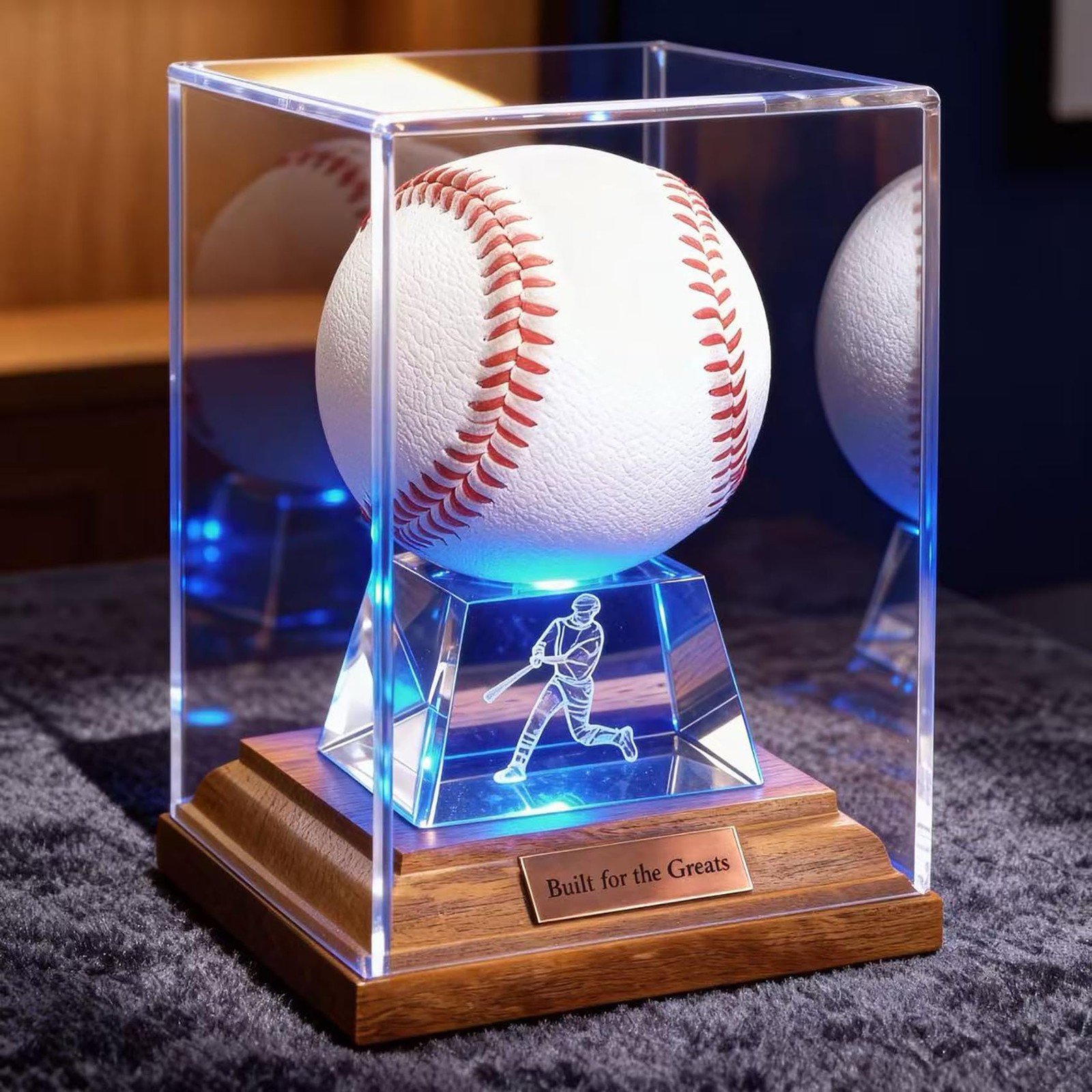 Acrylic Clear Baseball Cube Holder Display Case Box Stand W/ LED Lights