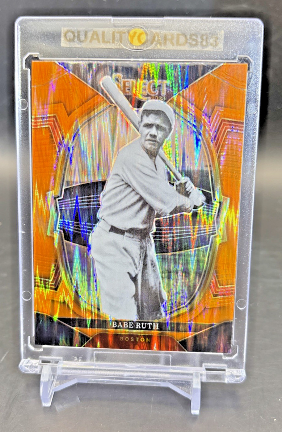 BABE RUTH ORANGE SHOCK PRIZM REFRACTOR CARD WITH CASE MLB NEW YORK YANKEES