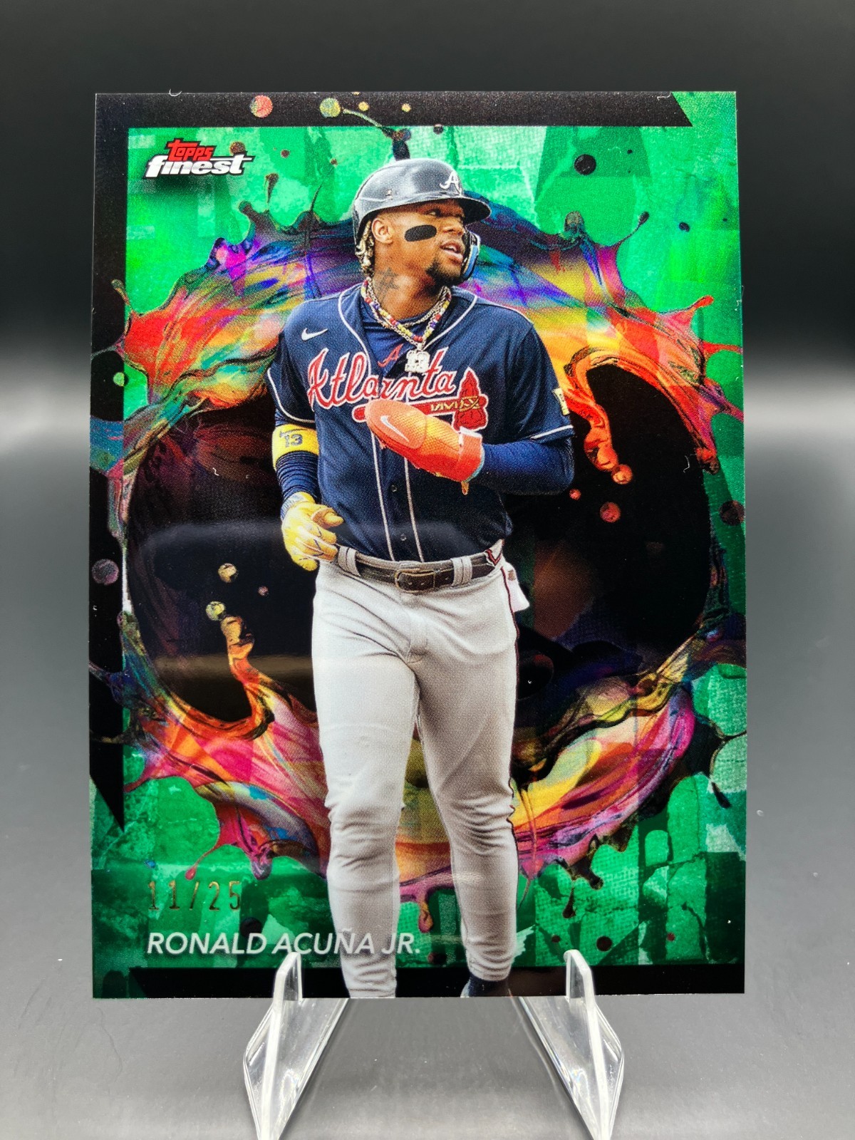 2024 Topps Finest #227 Ronald Acuna Jr. – Rare Green Refractor /25