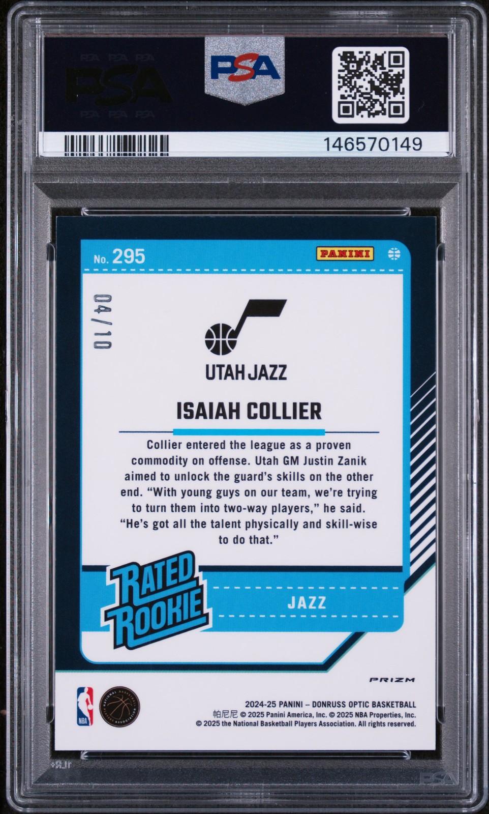 2024 PANINI DONRUSS OPTIC GOLD INTERNATIONAL #295 ISAIAH COLLIER 4/10 PSA 9