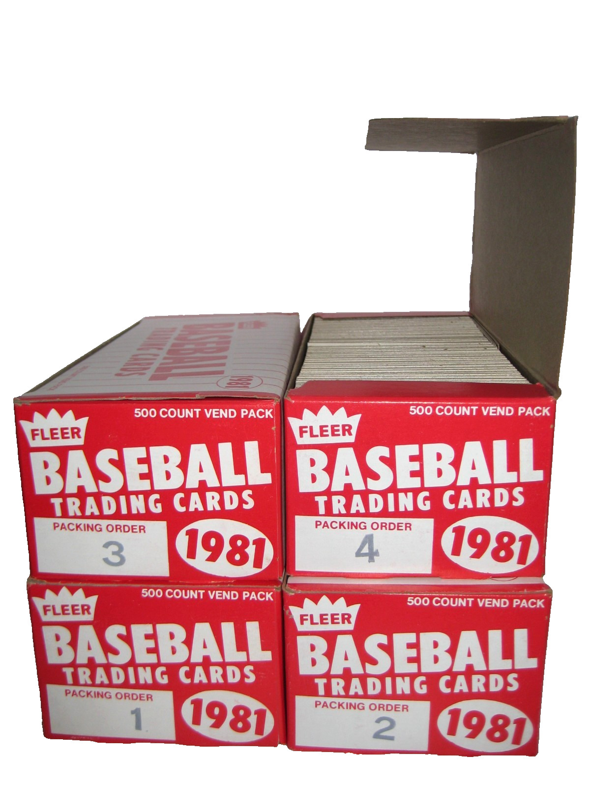 1981 FLEER BASEBALL VENDING BOXES 1-4, 500 COUNT EACH- RARE FREE SHIPPING!