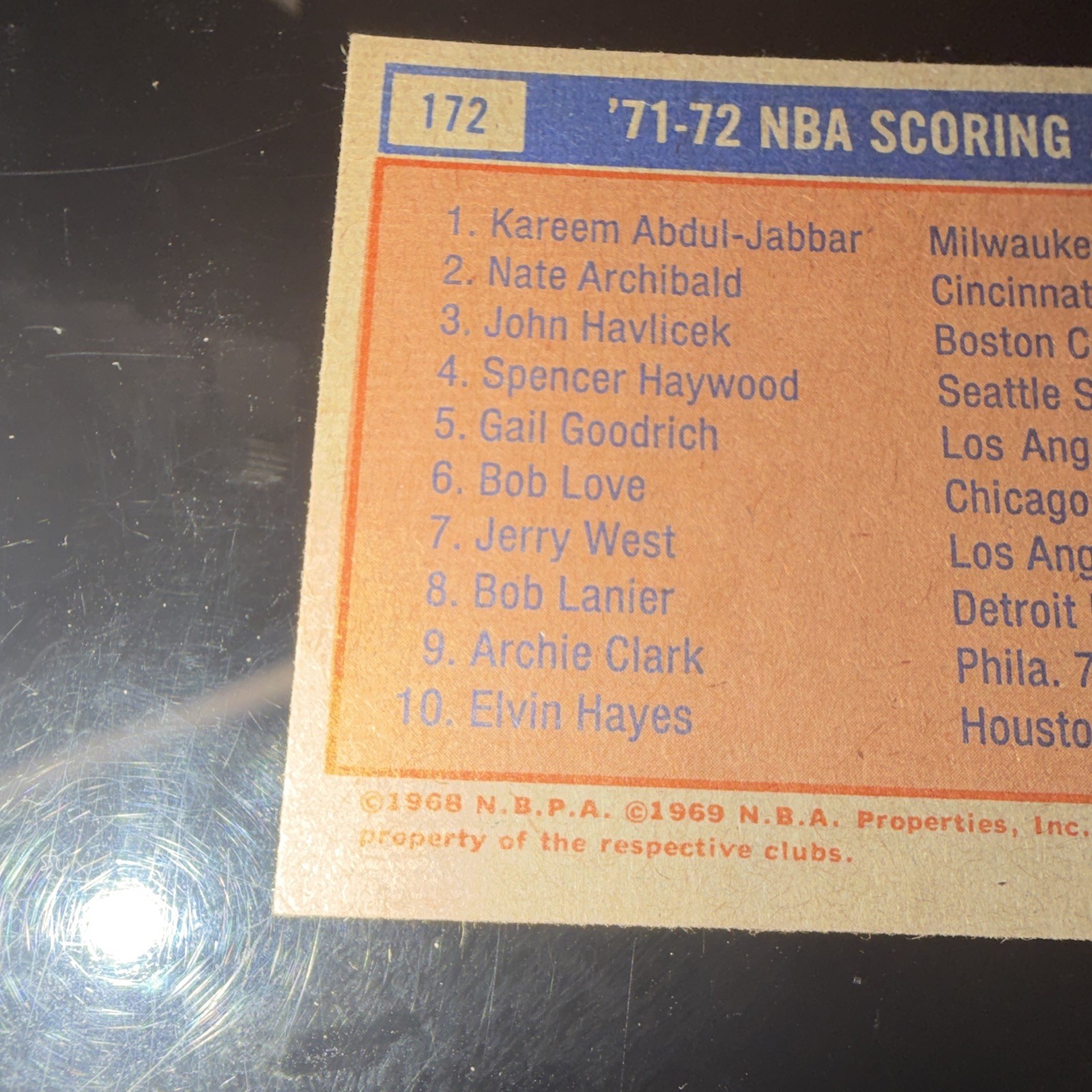 Topps Kareem Abdul-Jabbar Tiny Archibald John Havlicek #172 1972-73