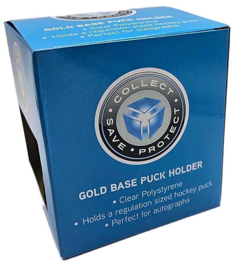 CSP Gold Base Puck Holder Protective Display Case For Hockey Pucks Gold Pedestal
