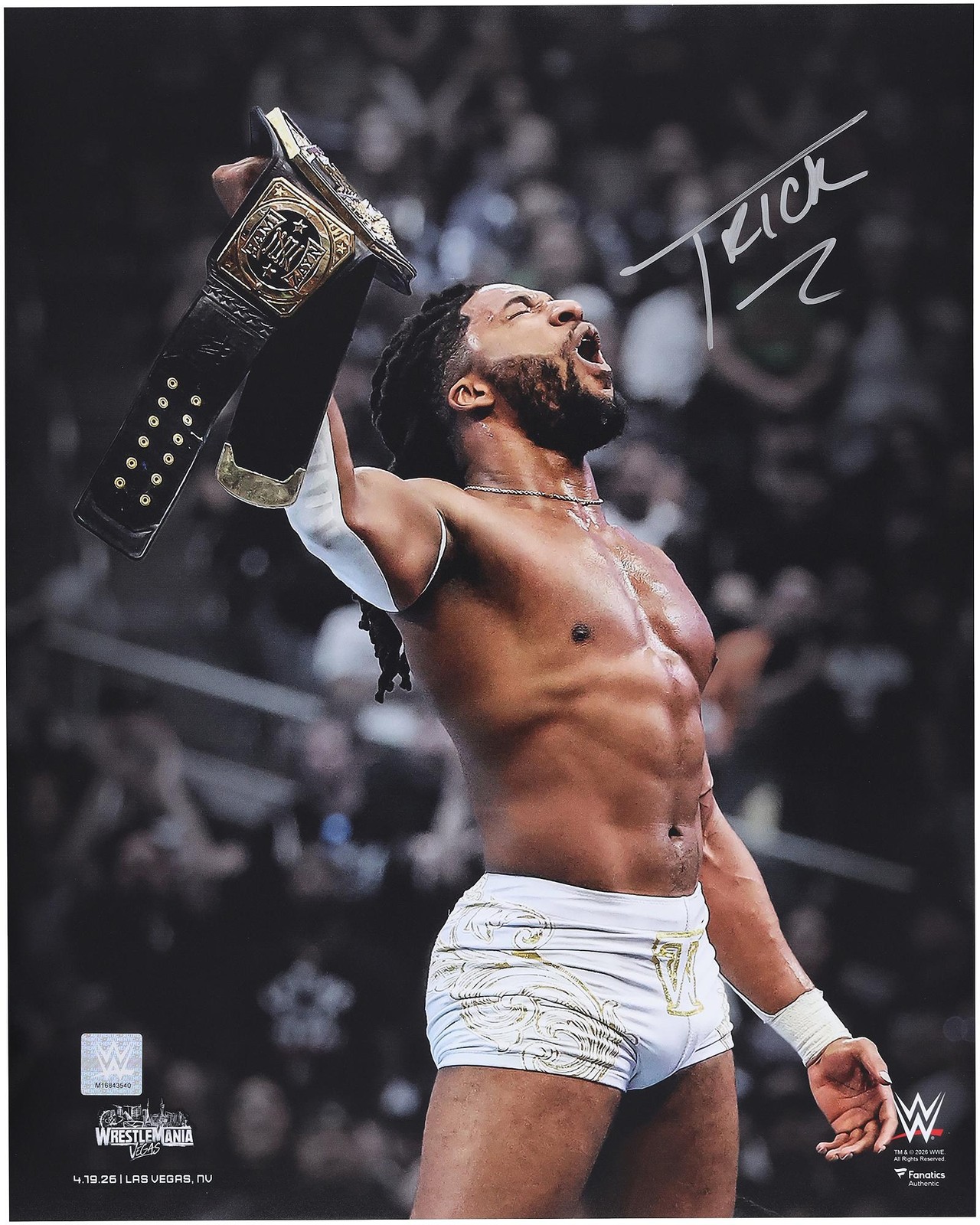 Trick Williams WWE Signed 16″ x 20″ WrestleMania 42 Raising Title Photograph