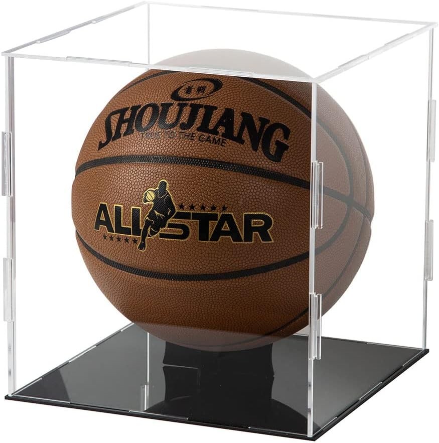 Basketball Display Case Clear Acrylic Glass Cube Assemble Countertop Box Soccer