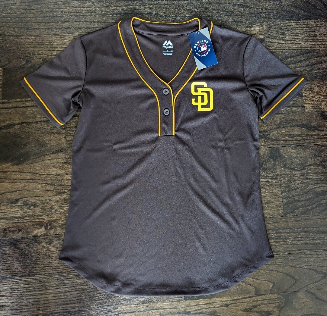 Womens Majestic San Diego Padres Two Button Pullover Jersey Brown Multiple Sizes