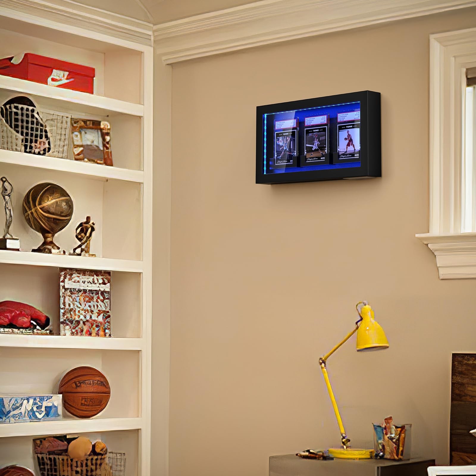 Trading Cards with LED Lighted Wall Mount 3 Graded Sport Card Display Case fo…