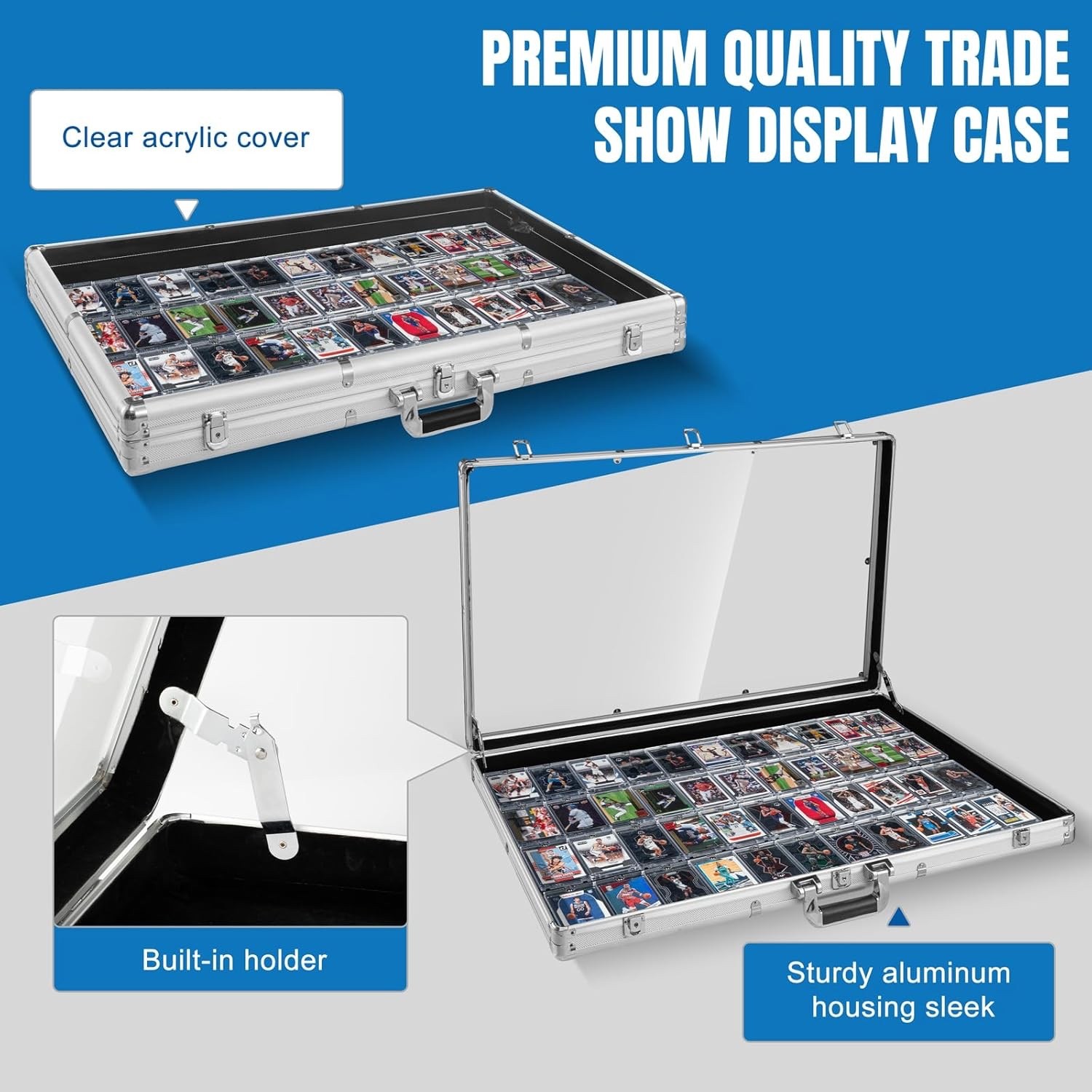 Large 34″x22″ Silver Aluminum Trading Card Display Case – Lockable Professional