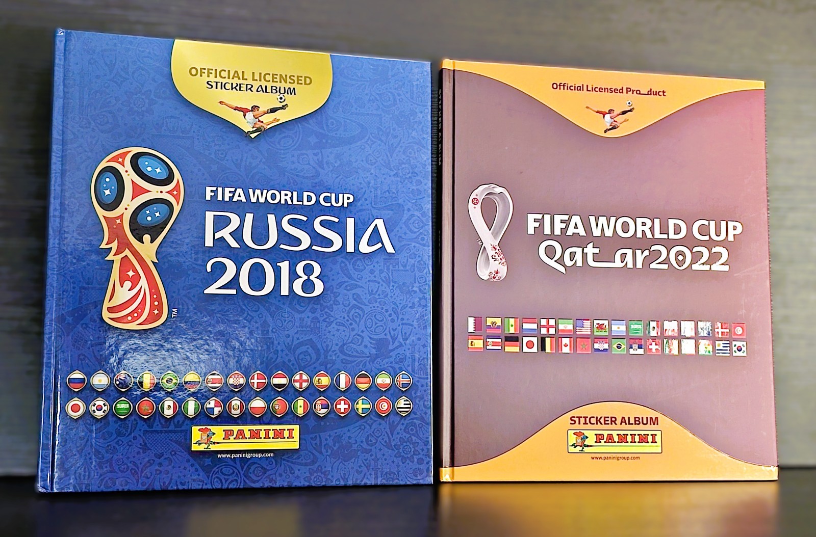 LOT of 1 Russia 2018 + 1 Qatar 2022 Album Hard Cover Panini FIFA World Cup Messi